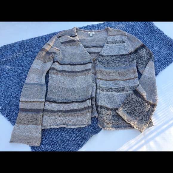 J. Jill Sweaters - J. Jill One Button Wool Blend Striped Cardigan